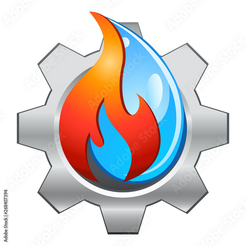 Heizungsinstallation - Zahnrad, Feuer und Wasser - Icon- / Logo-Design