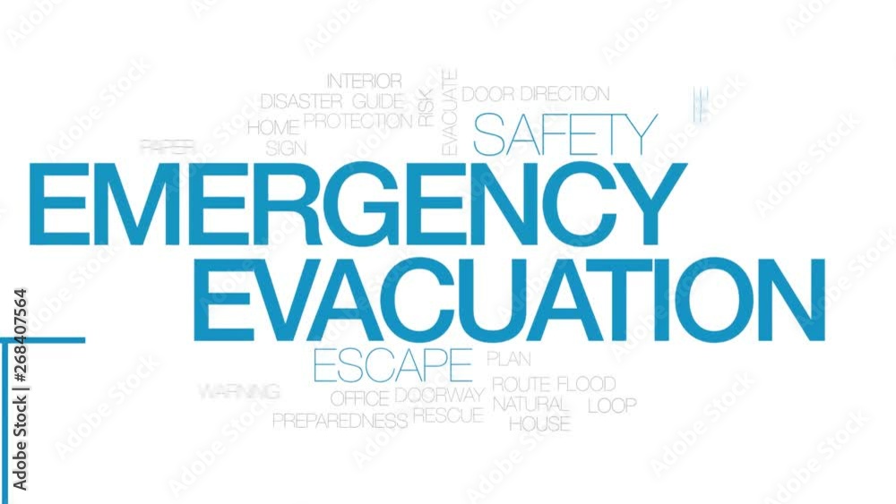 Emergency evacuation animated word cloud. Kinetic typography. Emergency evacuation animated word cloud. Kinetic typography.