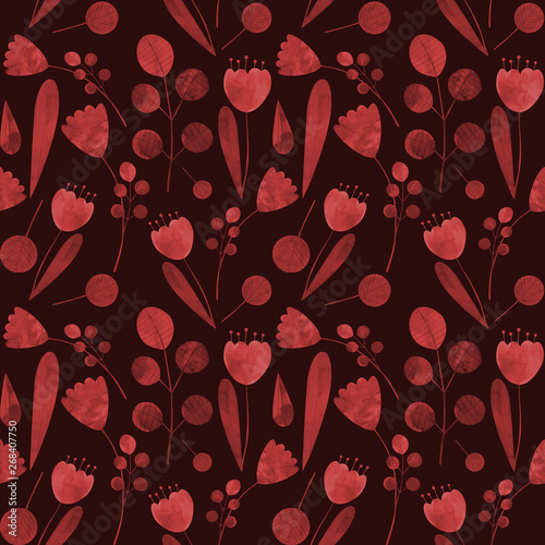 Wallpaper Mural seamless pattern with cute watercolor illustration of stylized flowers. Torontodigital.ca