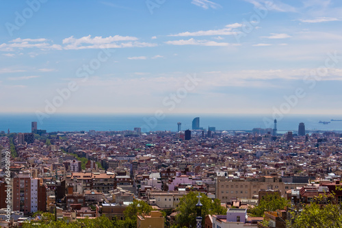 BARCELONA, SPAIN - 20 APRIL 2019: Colorful city view on a sunny day - Image