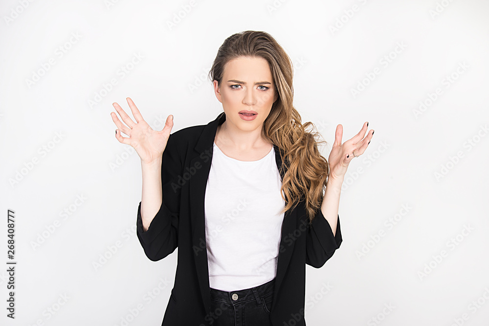 beautiful girl commercial look model making facial expression surprised, scary, worried, thinking beautiful girl commercial look model making facial expression surprised, scary, worried, thinking