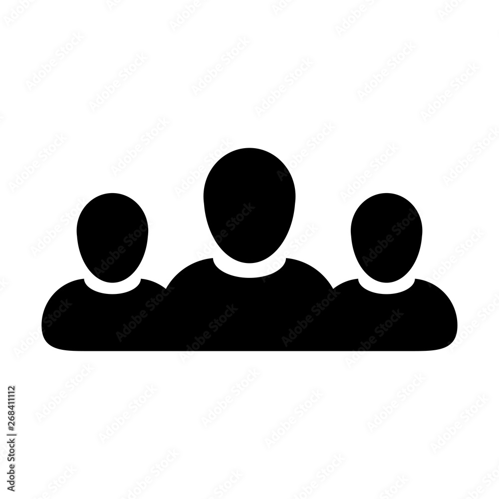 Team icon vector male group of persons symbol avatar for business management in flat color glyph pictogram illustration