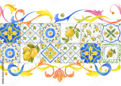 Watercolor ornament square pattern