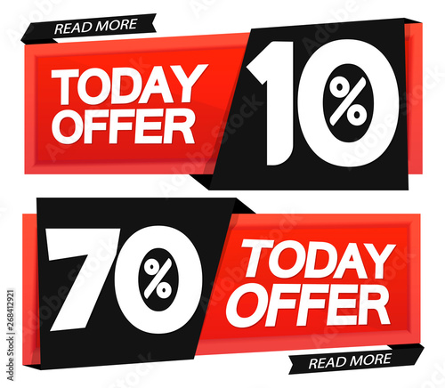 Today Offer, Sale banners design template, discount tags, 10% off, 70% off, vector illustration