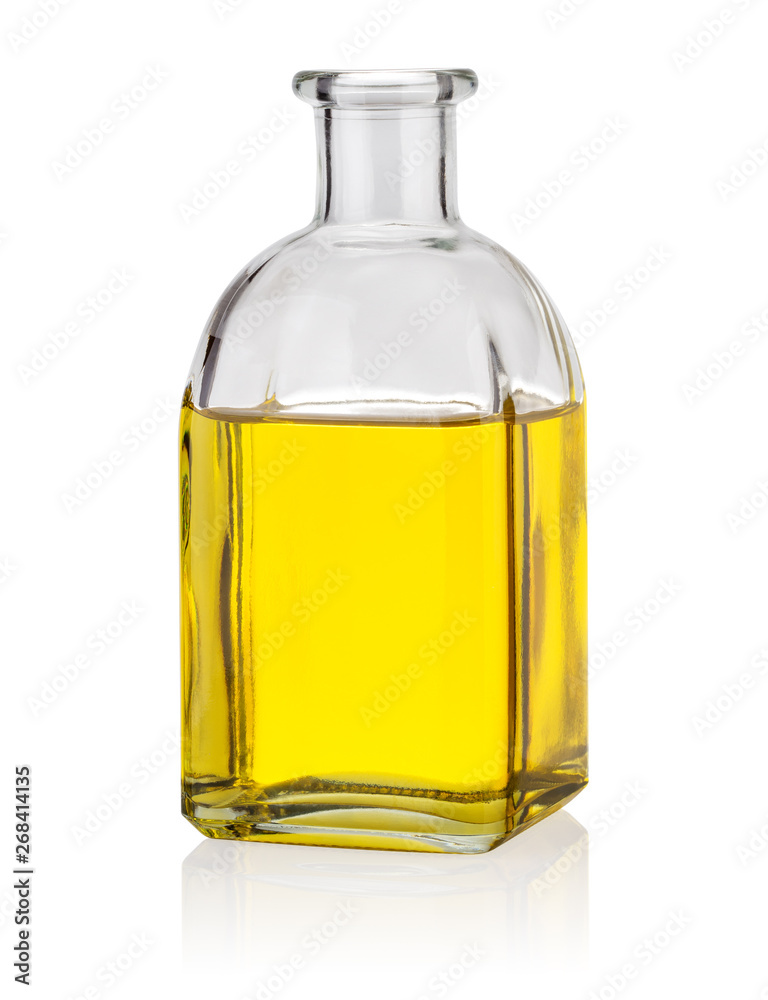 Glass bottle with yellow oil Glass bottle with yellow oil