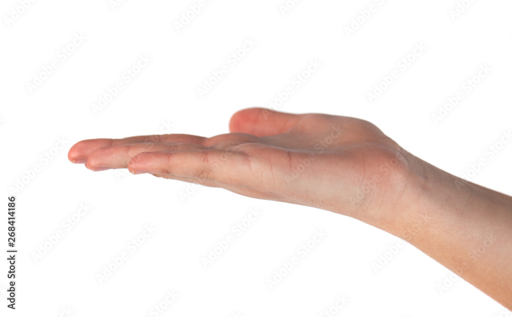 Beautiful woman's hand, palm up. Isolated on white background Beautiful woman's hand, palm up. Isolated on white background