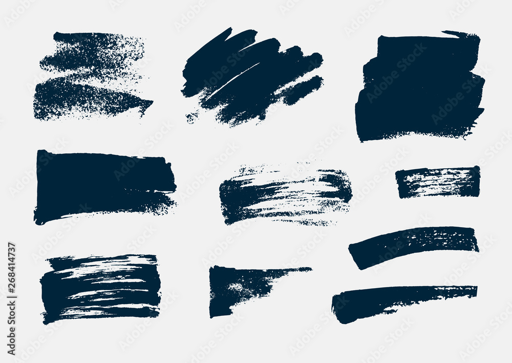 Monochrome abstract vector grunge textures. Set of hand drawn paint brush strokes and stains.