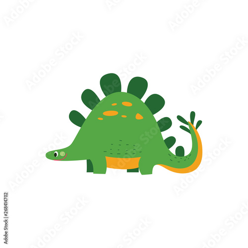 Cute dinosaur or dragon cartoon flat vector illustration isolated on background.