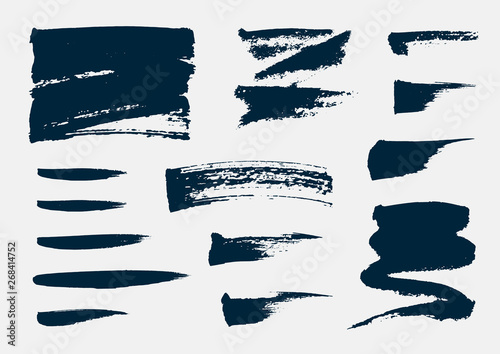 Monochrome abstract vector grunge textures. Set of hand drawn paint brush strokes and stains.