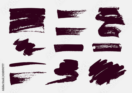 Monochrome abstract vector grunge textures. Set of hand drawn paint brush strokes and stains.