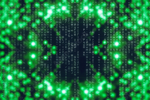 Wallpaper Mural Green blue matrix digital background. Abstract cyberspace concept. Characters fall down. Matrix from symbols stream. Virtual reality design. Complex algorithm data hacking. Green digital sparks. Torontodigital.ca
