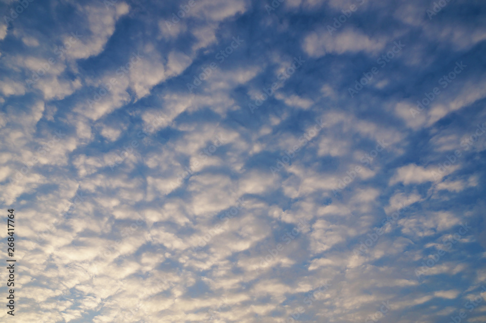 Background. Sky covered with Altocumulus clouds, occur in the height range from about 2000 to 5000 m.