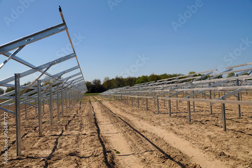 Construction of a solar power plant. Construction for photovoltaic panels.