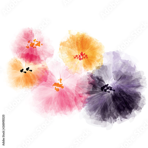 Abstract watercolor flowers. Nursery wall art. Kids room decor. Impressionist poppies for greeting cards, kids apparel or placement print. Vector illustration. Wall sticker, wallpaper.