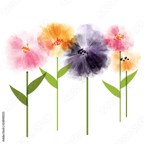 Abstract watercolor flower stems. Nursery wall art. Kids room decor. Impressionist poppies for greeting cards, kids apparel or placement print. Vector illustration. Wall sticker, wallpaper.
