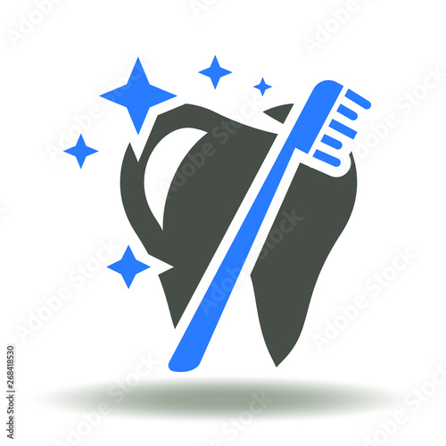 Tooth toothbrush sparks purity icon vector. Teeth dental oral hygiene logo. Clean professional care mouth illustration.