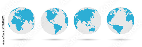 Globe Icon Set - Round World Map Vector Flat
