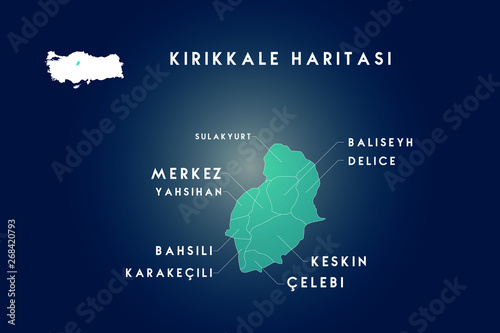Kirikkale districts sulakyurt, yahsiyan, bahsili, karakecili, celebi, keskin, beliseyh, delice map, Turkey
