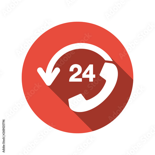Call center 24 hour vector icon in trendy flat style. Call 24 icon illustration. 24 hour call support symbol. Customer call support sign. Telephone icon
