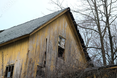 Old abandoned and decayed wooden historic  barn 