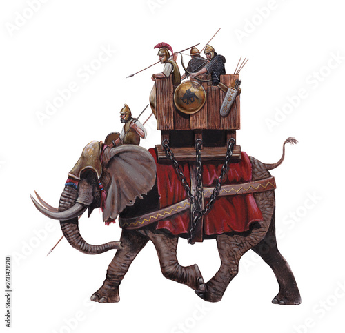 War elephant illustration, army of Carthage. Acrylic historical illustration. photo