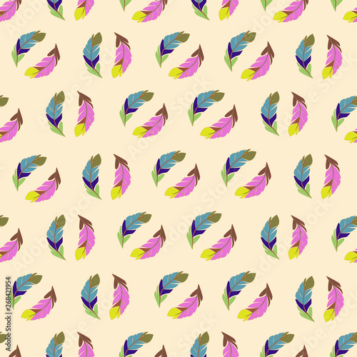 Vector seamless pattern with colorful feathers.