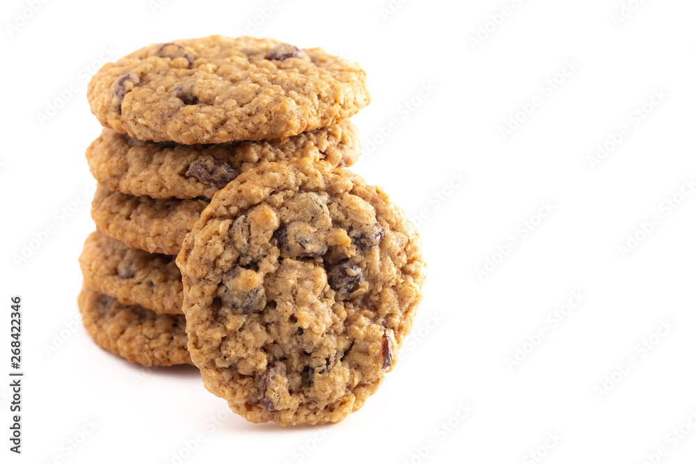 Cinnamon Raisin Oatmeal Cookies on a White Background Cinnamon Raisin Oatmeal Cookies on a White Background