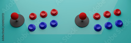 Old style of colorful  arcade machine controls, 3d illustration