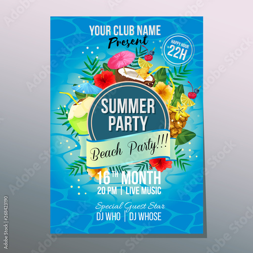 summer beach party poster holiday cocktail drink element