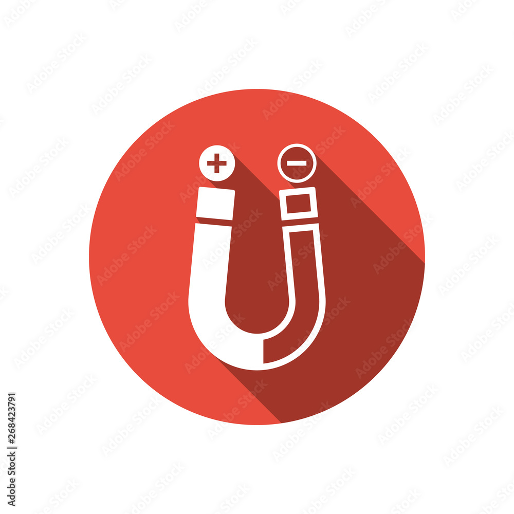 Magnet icon. Magnet icon with plus and minus sign. Magnetic and attract,  physics symbol. Flat design. Stock Vector | Adobe Stock