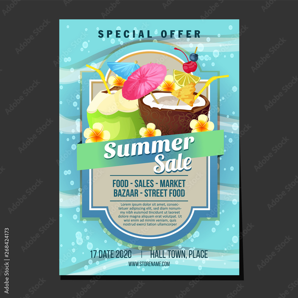 Fototapeta premium summer sales poster sea texture theme cocktail drink