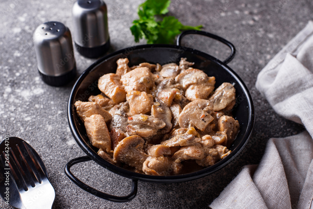 Stewed chicken fillet with mushrooms Stewed chicken fillet with mushrooms