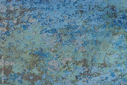 blue gray colored shabby paint texture on old iron wall