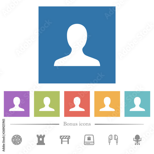 Blank user avatar flat white icons in square backgrounds