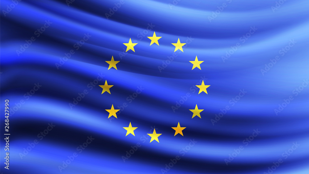European Union flag blowing in the wind. Part of a series. European Union waving flag. European Union flag blowing in the wind. Part of a series. European Union waving flag.
