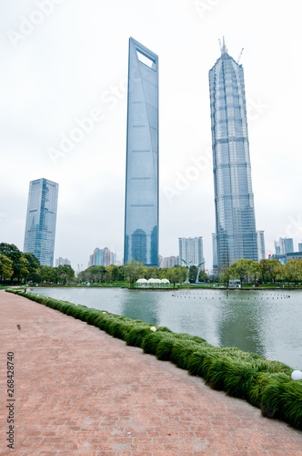 Skyscrapers in Pudong District of Shanghai city in China photo