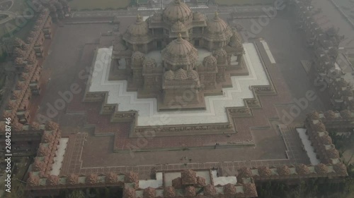 Akshardham complex in Delhi, aerial 4k ungraded/flat photo