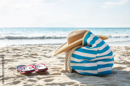 Female Accessories On The Sand At Beach