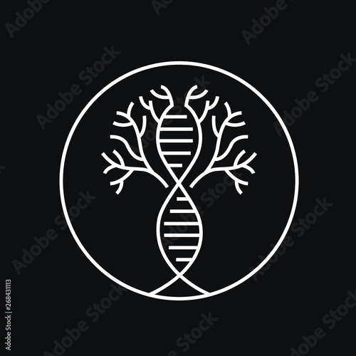 trees neuron DNA line art logo design badge illustration