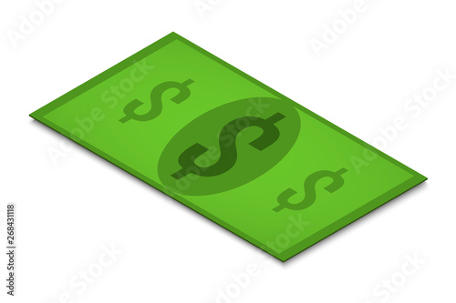 dollar bill on a white background, isolate, isometry