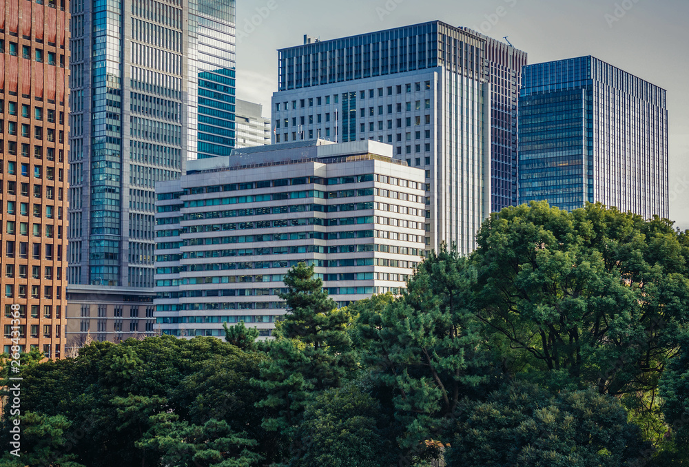 Modern glass and steel buildings of Marunouchi dsitrict in Tokyo, Japan