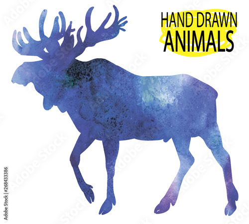 Circuit elk. freehand drawing in vintage style. An adult elk with large antlers.