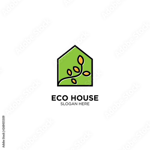 Eco House logo vector line outline monoline icon illustration - Vector