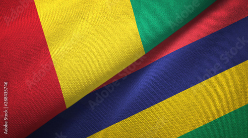 Guinea and Mauritius two flags textile cloth, fabric texture
