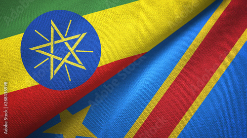 Ethiopia and Congo Democratic Republic two flags textile cloth