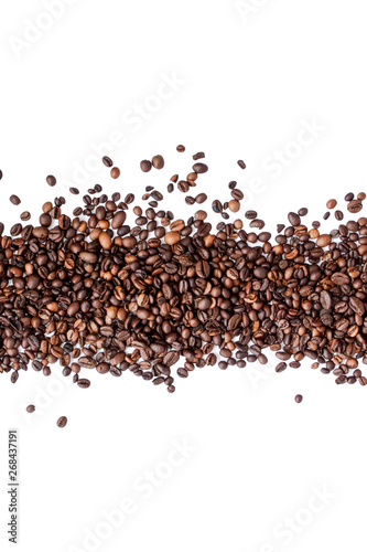 Coffee beans isolated on white background with copyspace for text. Coffee background or texture concept
