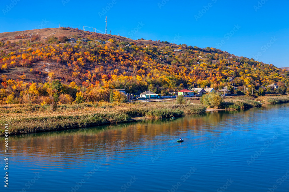 natural hill and river in the autumn 