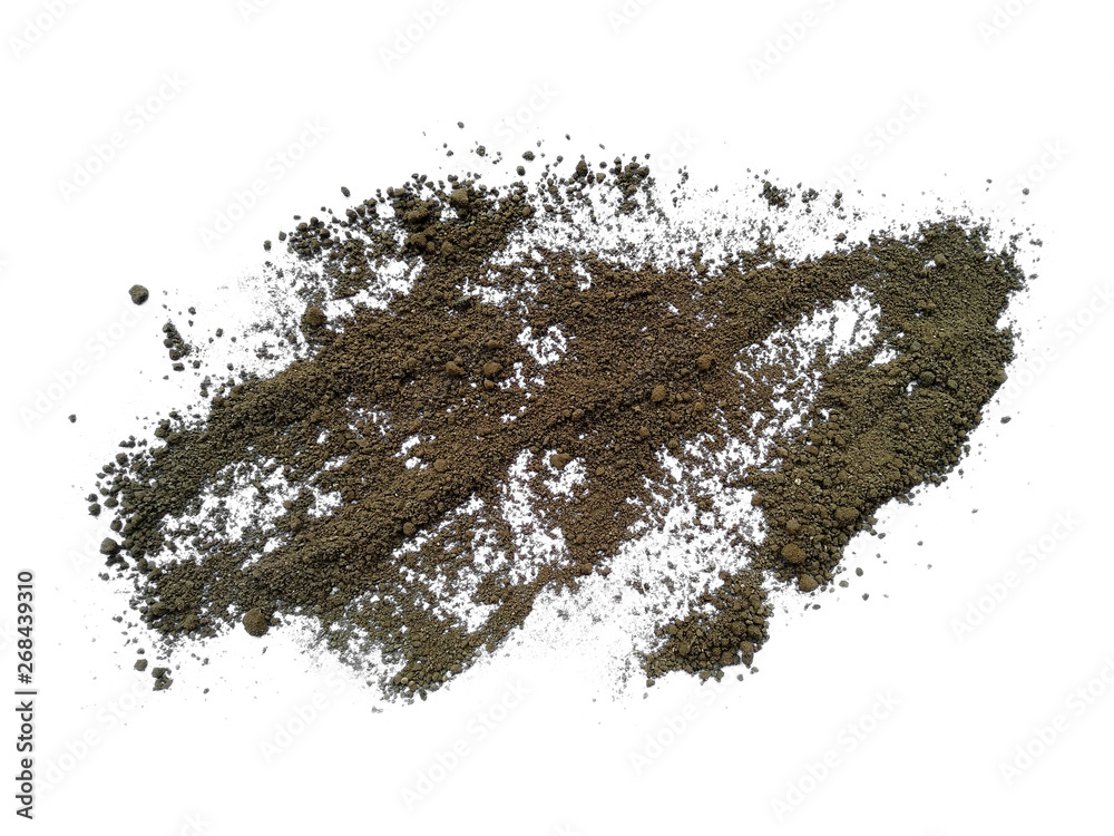 Pile soil isolated on white background. Soil dune with clipping path. Soil from the garden.