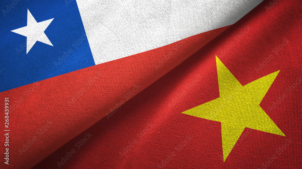 Chile and Vietnam two flags textile cloth, fabric texture Chile and Vietnam two flags textile cloth, fabric texture