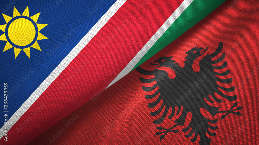 Namibia and Albania two flags textile cloth, fabric texture Namibia and Albania two flags textile cloth, fabric texture